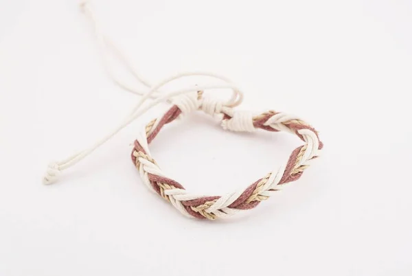 Isolated Ethnic Bracelet White Background Bracelet Made Various Rope — 스톡 사진