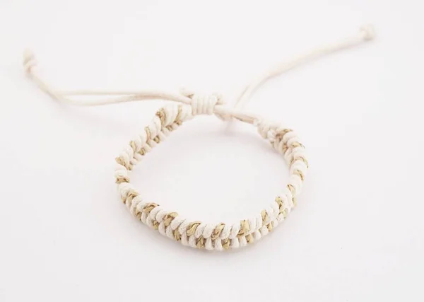 Isolated Ethnic Bracelet White Background Bracelet Made Various Rope — стоковое фото