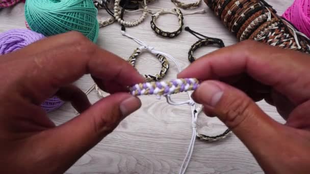 Hermosa Pulsera Cuerda Étnica — Vídeo de stock