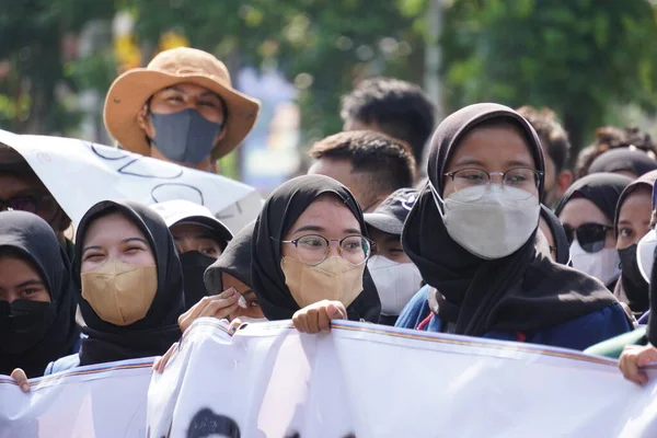 Kediri Giava Orientale Indonesia Aprile 2022 Gli Studenti Indonesiani Dimostrano — Foto Stock