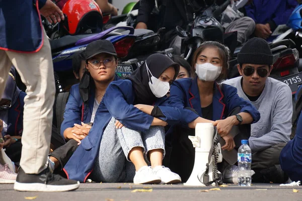 Kediri Oost Java Indonesië April 2022 Indonesische Studenten Demonstreren Stijgende — Stockfoto