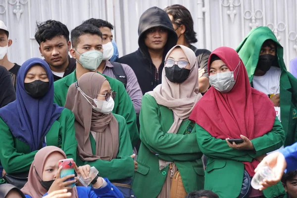 Kediri Doğu Cava Endonezya Nisan 2022 Endonezyalı Öğrenciler Artan Benzin — Stok fotoğraf