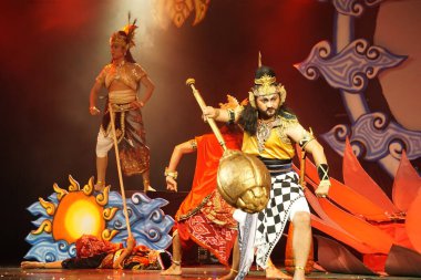 Blitar, Doğu Java, Endonezya - 4 Haziran 2022: Kresnayana Kawedhar hikayesi. Kresnayana Kawedhar, Kresna 'nın Hikayesi demek.