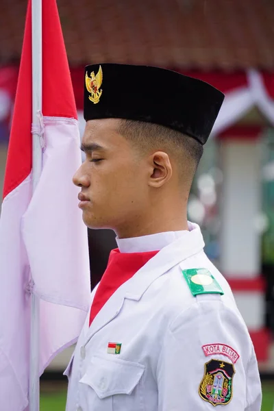 Paskibraka Bendera Indonesia Dengan Bendera Nasional Selama Grebeg Pancasila — Stok Foto