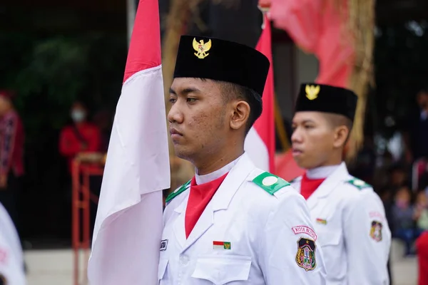 Paskibraka Leveur Drapeau Indonésien Avec Drapeau National Pendant Grebeg Pancasila — Photo