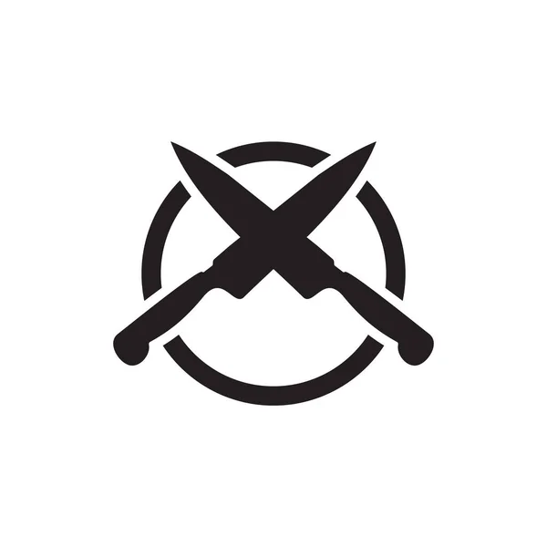 Carniceiro Emblema Clássico Com Faca Cruzada Vetor Logotipo Design — Vetor de Stock