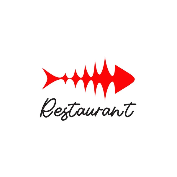 Pescado Comida Restaurante Logo Con Hueso Pescado Vector Símbolo Diseño — Archivo Imágenes Vectoriales