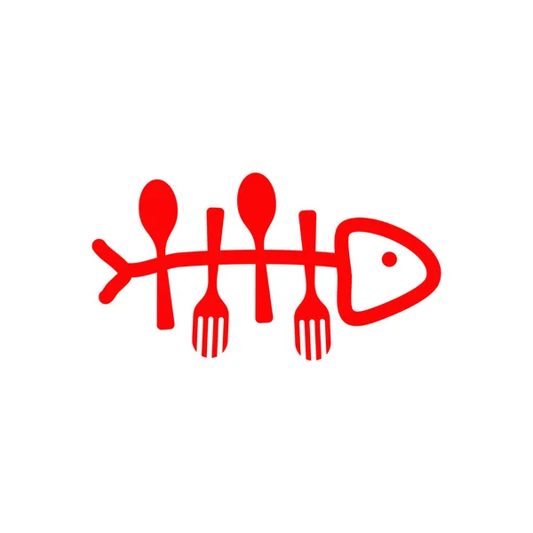 鱼肉餐厅标志 带有鱼骨头矢量符号设计 — 图库矢量图片