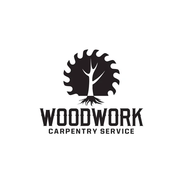 Holzsäge Und Baum Logo Vektordesign — Stockvektor