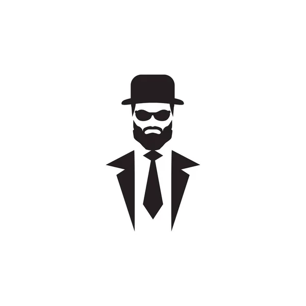 Detective Homem Preto Terno Vetor Logotipo Design — Vetor de Stock