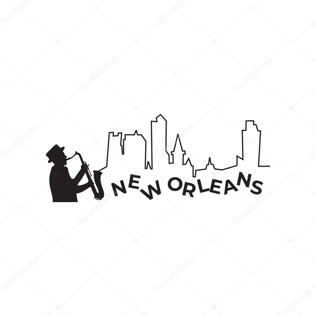 New Orlean saxophone player music festival logo design
