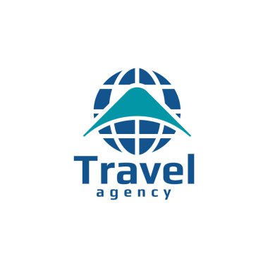 Seyahat şirketi vektör logosu tasarımı için dünya ve uçak