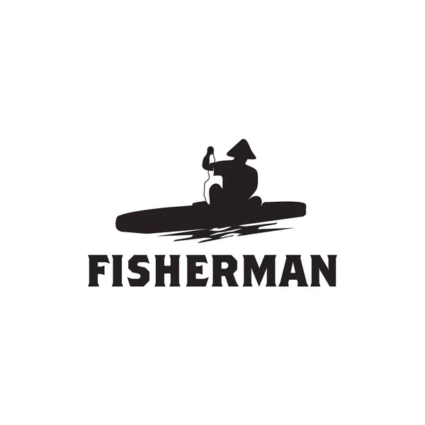 Fisherman Silhouette Boat Vector Logo Design — Stockvektor