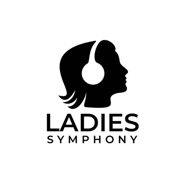 Γυναικεία Ακουστικά Μουσική Διάνυσμα Σχεδιασμός Λογότυπου — Διανυσματικό Αρχείο