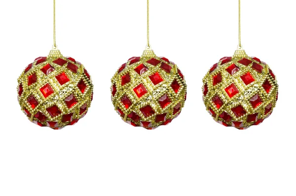 Speelgoed voor de kerstboom, rood-gele ballen op een witte backgro — Stockfoto