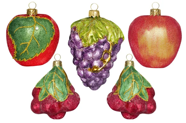 5 kerstversiering in de vorm van fruit op een witte CHTERGRO — Stockfoto