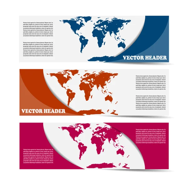 Set di intestazioni vettoriali con le mappe dei mondi — Vettoriale Stock