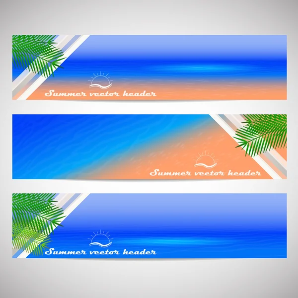 Encabezados web con el tema de vacaciones de verano, conjunto de banner vectorial — Archivo Imágenes Vectoriales