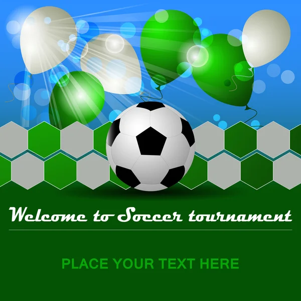 Футбольний фон з м'ячем і повітряними кулями для турніру — стоковий вектор