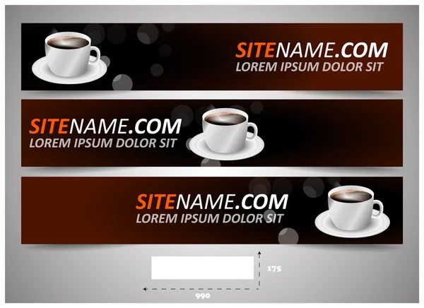 Bandeiras web horizontais simples ou cabeçalhos com xícara de café —  Vetores de Stock