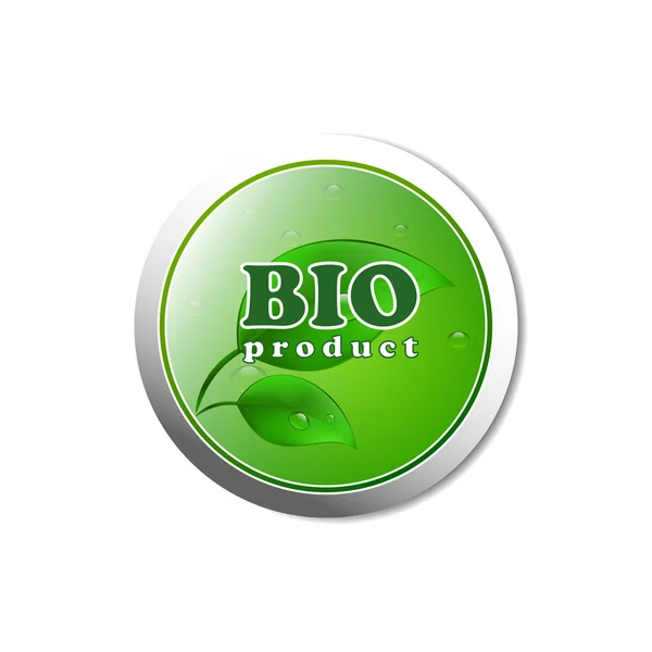 水滴と緑の葉を持つバイオ製品ボタン — ストックベクタ