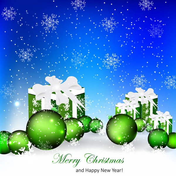 Krásné vánoční pozadí s vánočními míče a dary — Stockový vektor