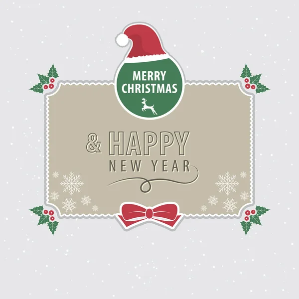 圣诞及新年图解 绿圈上戴着圣诞礼帽 点缀着蝴蝶结 雪和雪花 — 图库矢量图片