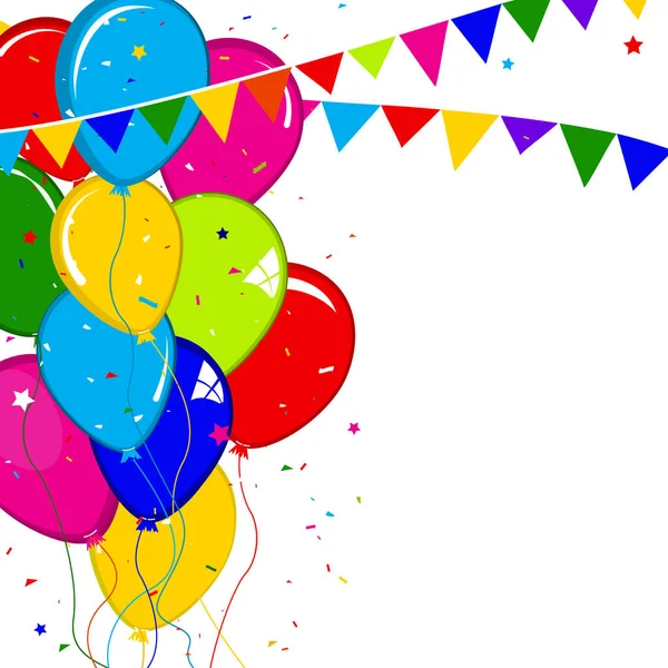 Verjaardag Vector Illustratie Met Kleurrijke Ballonnen Linten Vlaggen — Stockvector