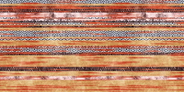 Nahtloses ethnisches Stammesstreifen-Grungy-Border-Oberflächenmuster für den Druck — Stockfoto