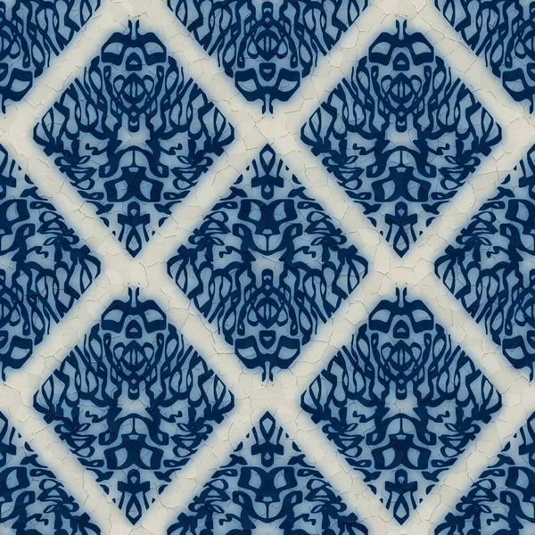 Sömlös blå och vit keramik kakel utsmyckade damast mönster för ytdesign och tryck — Stockfoto