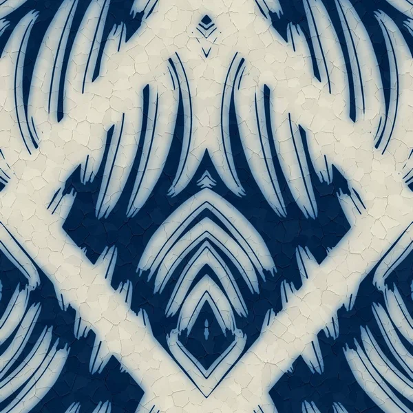 Bezešvé modré a bílé keramické dlaždice zdobené damašek vzor pro povrchový design a tisk — Stock fotografie