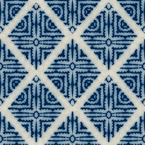 Modèle damassé orné de carreaux de céramique bleu et blanc sans couture pour la conception de surface et l'impression — Photo