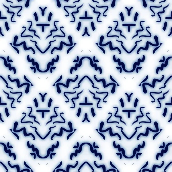 Seamless blue and white ceramic tile ornate damask pattern for surface design and print — Stock Photo, Image