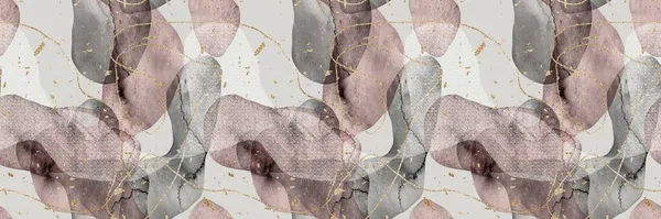 Bezszwowy akwarela abstrakcyjny organiczny kształt blob pokrywa się złotymi liniami i plamkami wzór granicy — Zdjęcie stockowe