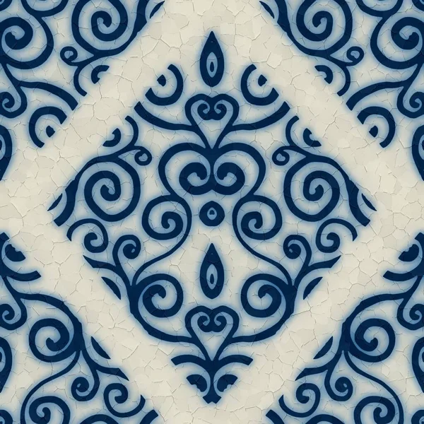 Pola ubin keramik biru dan putih mulus untuk desain dan cetak permukaan — Stok Foto
