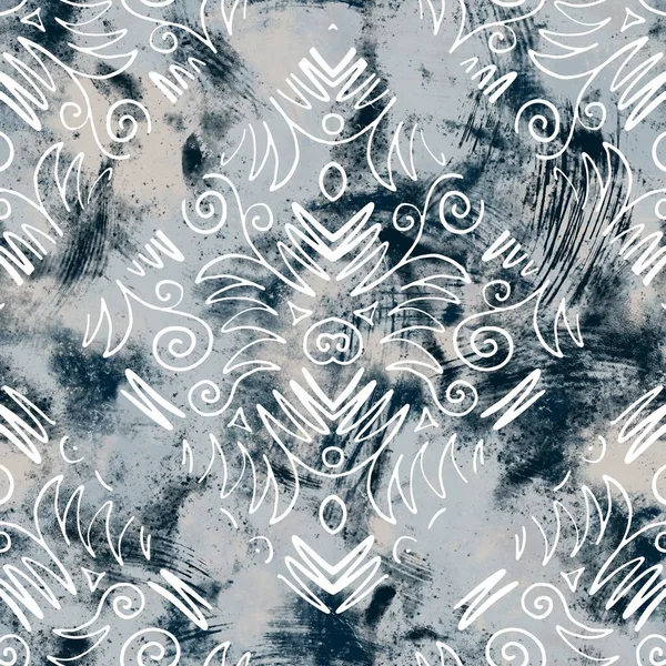 Seamless navy blue and white abstract grungy seamless surface pattern design for print — 图库照片