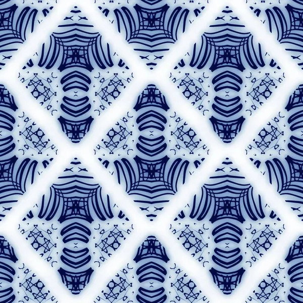 Seamless blue and white ceramic tile ornate damask pattern for surface design and print — Stock Photo, Image