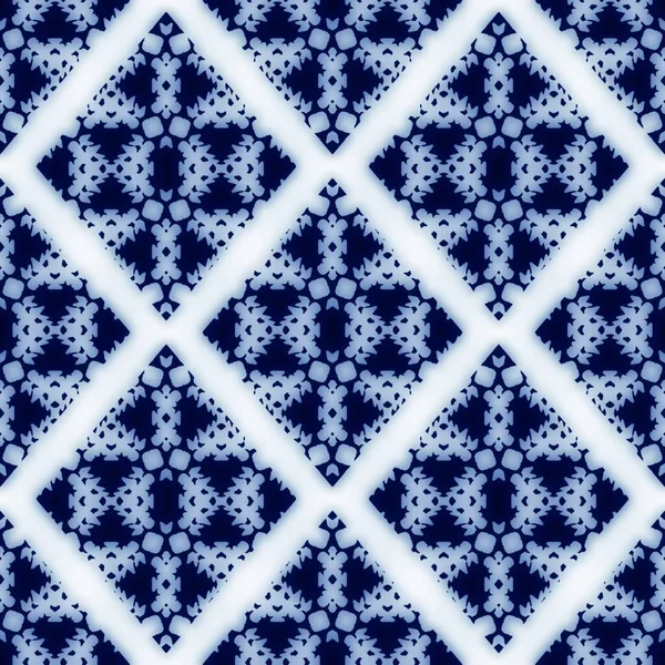 Modèle damassé orné de carreaux de céramique bleu et blanc sans couture pour la conception de surface et l'impression — Photo