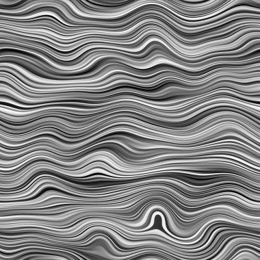 Kusursuz dalgalı tek renkli çizgiler arka plan ya da baskı için yüzey deseni tasarımı. Yüksek kalite çizim. Dijital olarak işlenmiş parametrik dalgalı çizgiler. Tekrar eden siyah, beyaz ve gri şeritler.