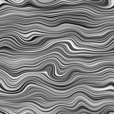 Kusursuz dalgalı tek renkli çizgiler arka plan ya da baskı için yüzey deseni tasarımı. Yüksek kalite çizim. Dijital olarak işlenmiş parametrik dalgalı çizgiler. Tekrar eden siyah, beyaz ve gri şeritler.