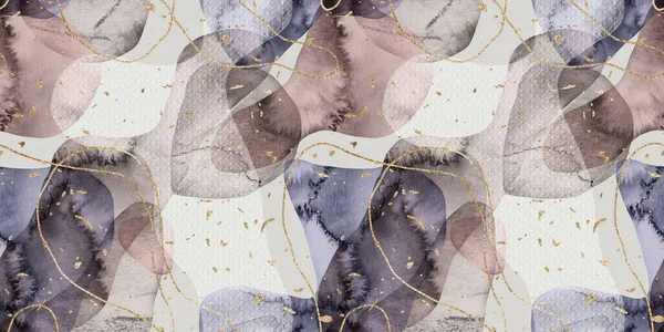 Naadloze Aquarel Abstracte Organische Blob Vorm Overlay Met Gouden Lijnen — Stockfoto