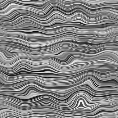 Kusursuz dalgalı tek renkli çizgiler arka plan ya da baskı için yüzey deseni tasarımı. Yüksek kalite çizim. Dijital olarak işlenmiş parametrik dalgalı çizgiler. Tekrar eden siyah, beyaz ve gri şeritler.