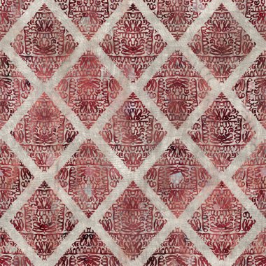 Yüzeysel desen tasarımı ve baskısı için kusursuz bir etnik damask motifi. Yüksek kalite çizim. Kırmızı ve desenli kremalı iğrenç boho tasarımı. Hint mehndi kına 'sına benziyor. Elmas jeo