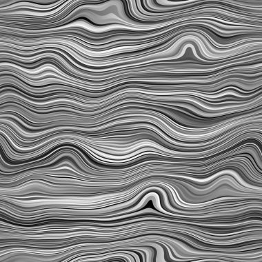 Kusursuz dalgalı tek renkli çizgiler arka plan ya da baskı için yüzey deseni tasarımı. Yüksek kalite çizim. Dijital olarak işlenmiş parametrik dalgalı çizgiler. Tekrar eden siyah, beyaz ve gri şeritler.