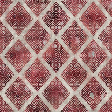 Yüzeysel desen tasarımı ve baskısı için kusursuz bir etnik damask motifi. Yüksek kalite çizim. Kırmızı ve desenli kremalı iğrenç boho tasarımı. Hint mehndi kına 'sına benziyor. Elmas jeo