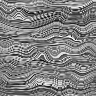 Kusursuz dalgalı tek renkli çizgiler arka plan ya da baskı için yüzey deseni tasarımı. Yüksek kalite çizim. Dijital olarak işlenmiş parametrik dalgalı çizgiler. Tekrar eden siyah, beyaz ve gri şeritler.