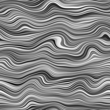 Kusursuz dalgalı tek renkli çizgiler arka plan ya da baskı için yüzey deseni tasarımı. Yüksek kalite çizim. Dijital olarak işlenmiş parametrik dalgalı çizgiler. Tekrar eden siyah, beyaz ve gri şeritler.