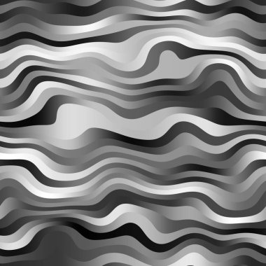 Kusursuz dalgalı tek renkli çizgiler arka plan ya da baskı için yüzey deseni tasarımı. Yüksek kalite çizim. Dijital olarak işlenmiş parametrik dalgalı çizgiler. Tekrar eden siyah, beyaz ve gri şeritler.