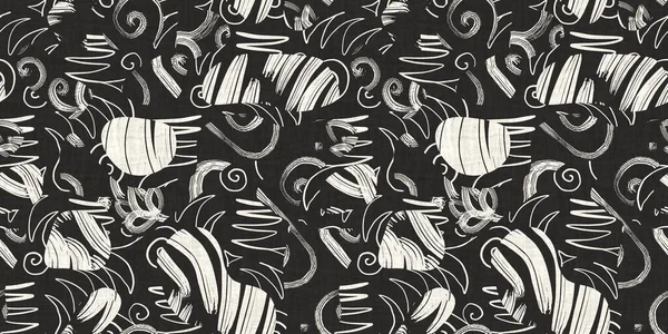 Seamless two tone hand drawn brushed effect pattern border swatch. High quality illustration. Collage of minimal drawings arranged in a seamless pattern with fabric texture overlay. Rough scribble.