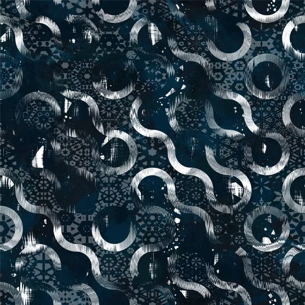 Seamless navy blue and white abstract grungy seamless surface pattern design for print. High quality illustration. Texture for background or textile or fabric or wallpaper or interior design.